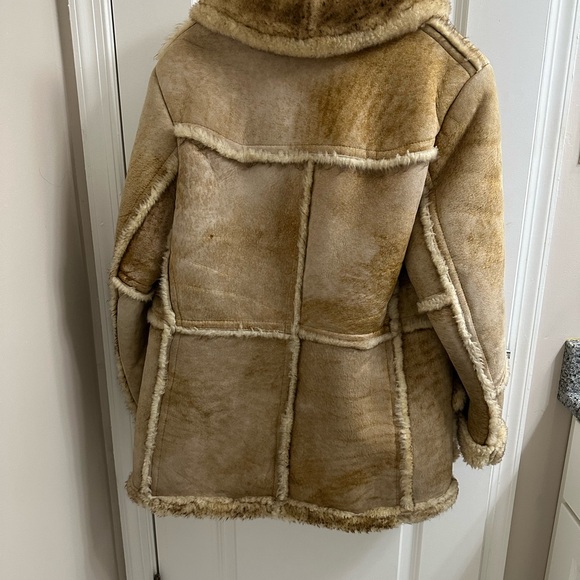 Tan Shearling Suede Coat with Fur Trim - Picture 2 of 7